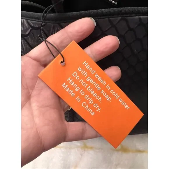 Never Used:  Haute Shore Blk neoprene tote/bag, python print, removable wristlet - Picture 9 of 10